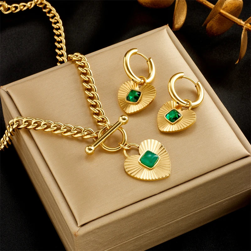Ocean Grace Heart Necklace & Earrings Set