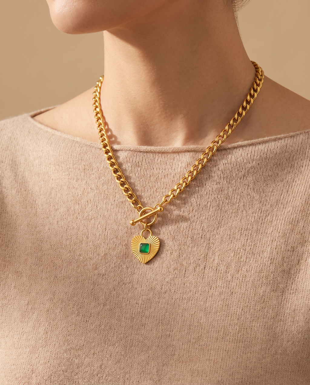 Ocean Grace Necklace, gold-tone – close-up of heart pendant and toggle clasp