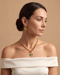 Ocean Grace Heart Necklace & Earrings Set, gold-tone, worn on model