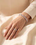 Starlit Night silver-tone cuff bracelet and matching ring worn together | Starlit Night zilverkleurige armband en bijpassende ring samen gedragen