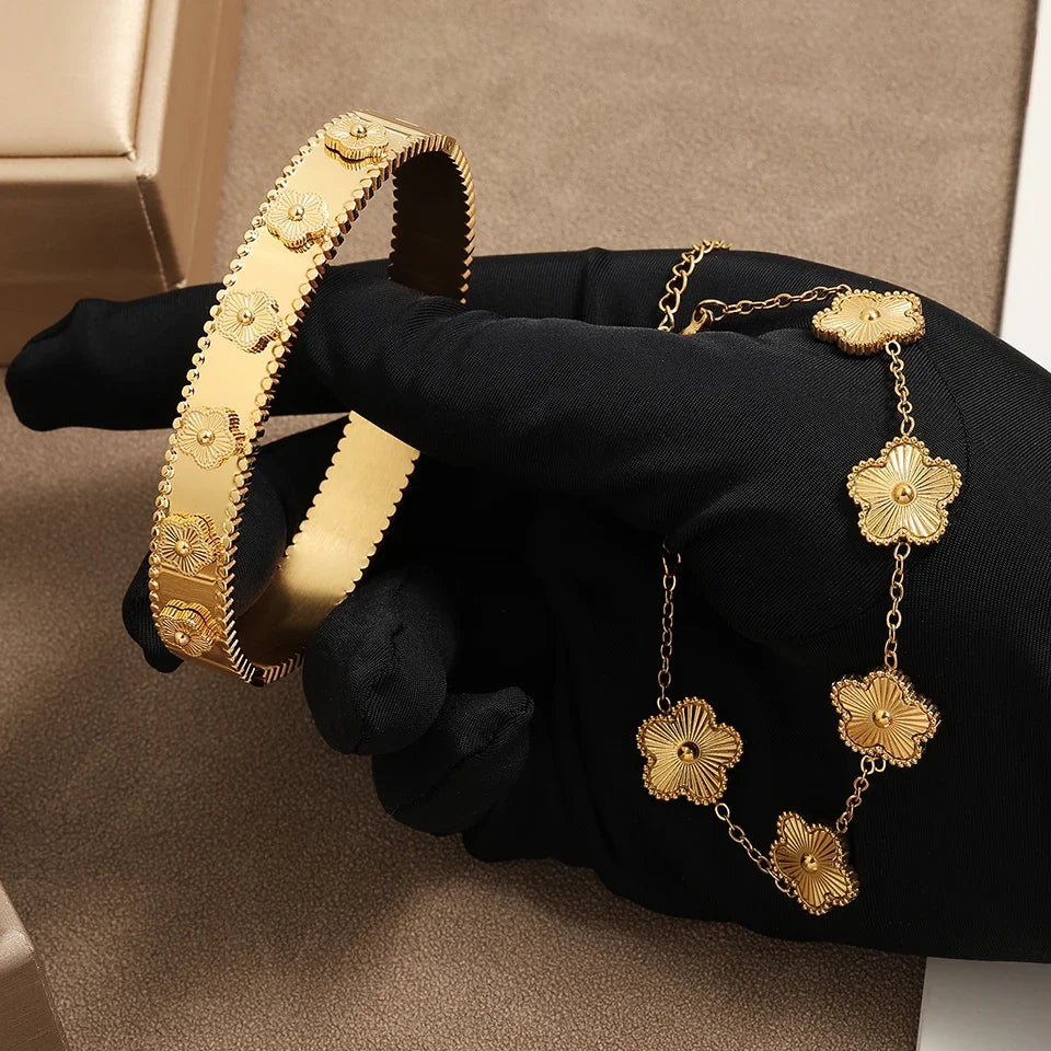 Gentle Shine Set – bangle en schakelarmband, goudkleurig – foto 2